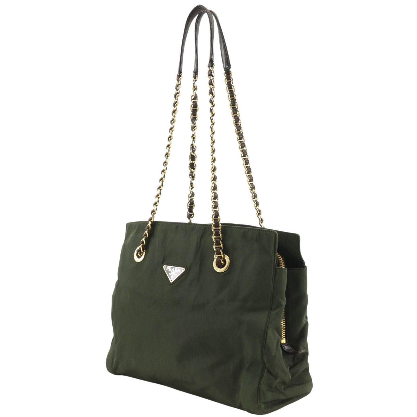 Prada Chain Tote Shoulder Nylon Khaki — view 2