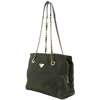 Prada Chain Tote Shoulder Nylon Khaki — view 2