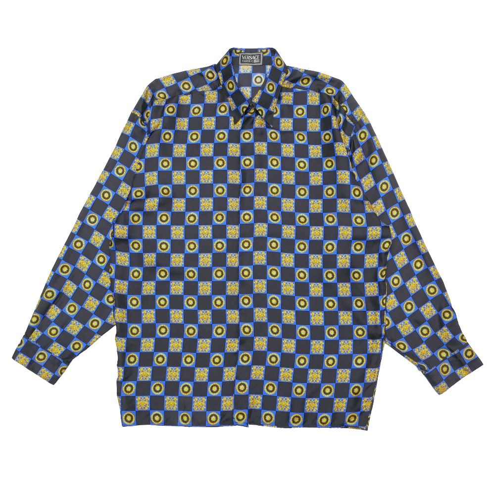 Versace Vintage Classic V2 Long Sleeve Shirt III M Baroque Check Total Silk