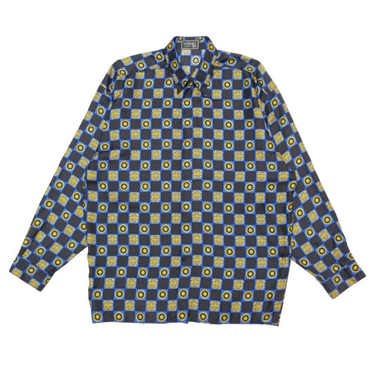 Versace Vintage Classic V2 Long Sleeve Shirt III M Baroque Check Total Silk