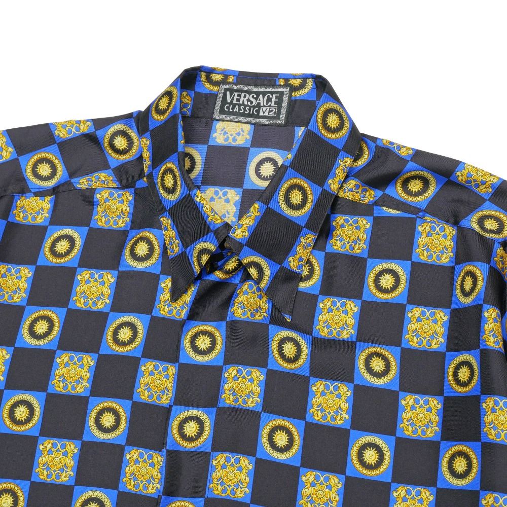 Versace Vintage Classic V2 Long Sleeve Shirt III M Baroque Check Total Silk — view 3