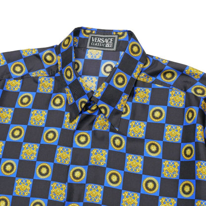 Versace Vintage Classic V2 Long Sleeve Shirt III M Baroque Check Total Silk — view 3