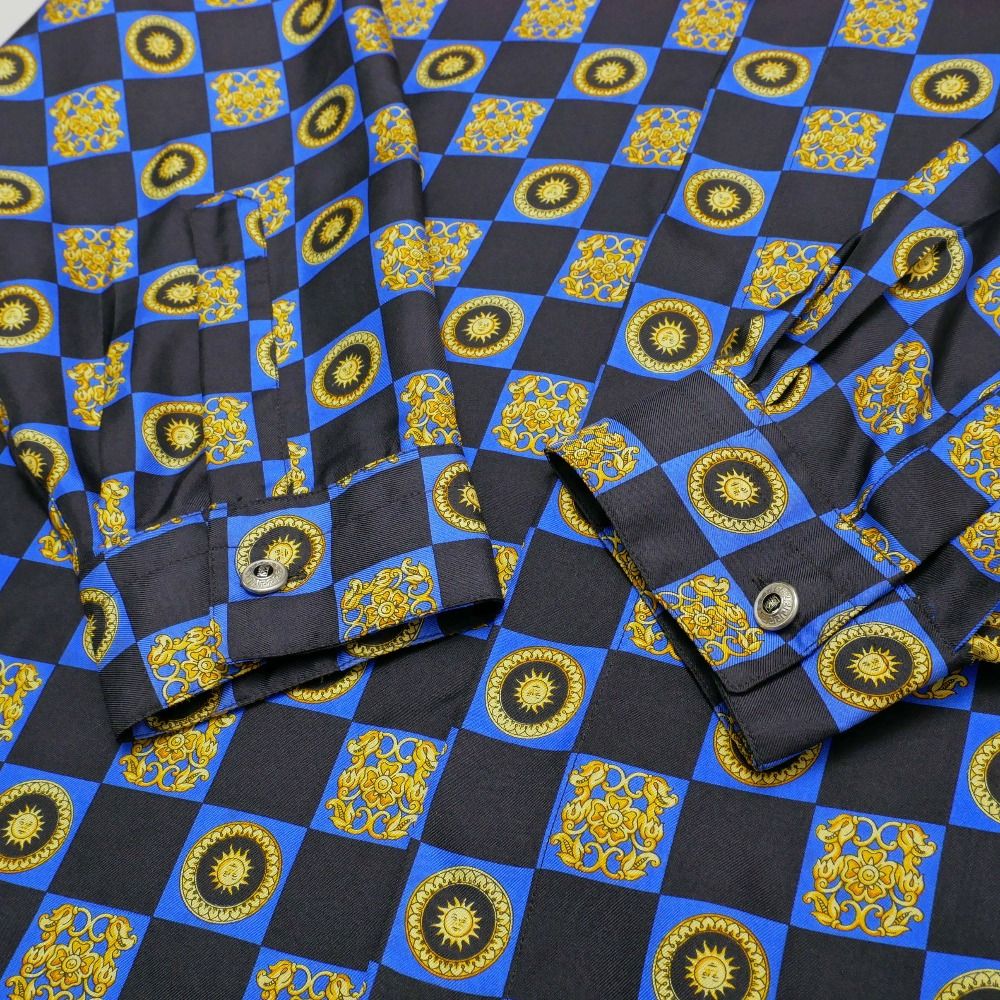 Versace Vintage Classic V2 Long Sleeve Shirt III M Baroque Check Total Silk — view 4