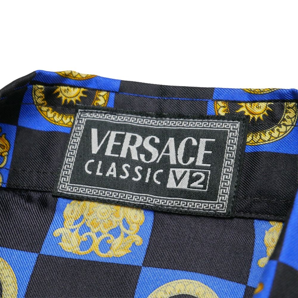 Versace Vintage Classic V2 Long Sleeve Shirt III M Baroque Check Total Silk — view 5