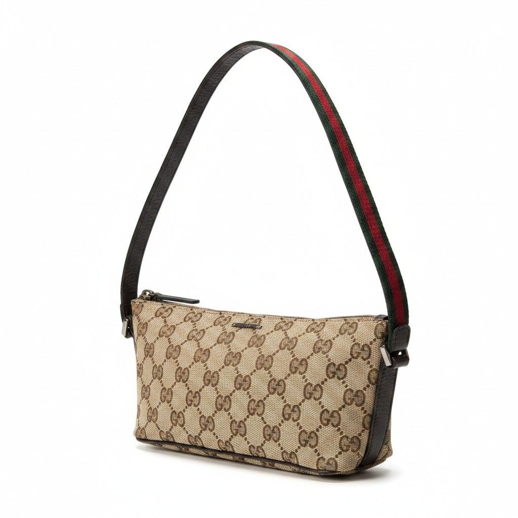 Gucci Sherry Line Pouch GG Logo Canvas Beige