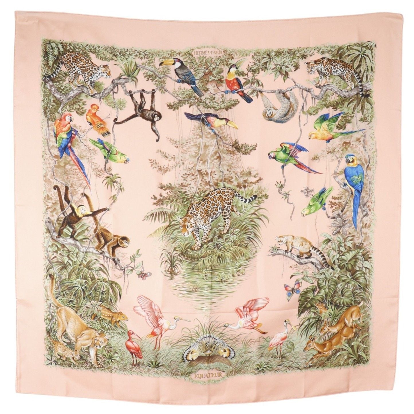 Hermes Carre 90 Equateur Red Directly Below the Road Silk Pink Scarf