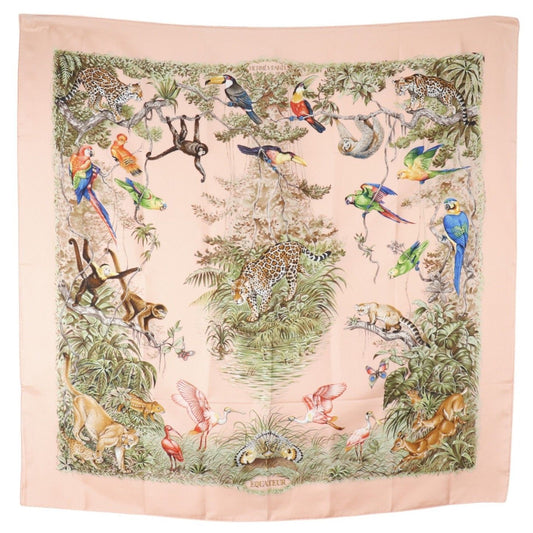 Hermes Carre 90 Equateur Red Directly Below the Road Silk Pink Scarf