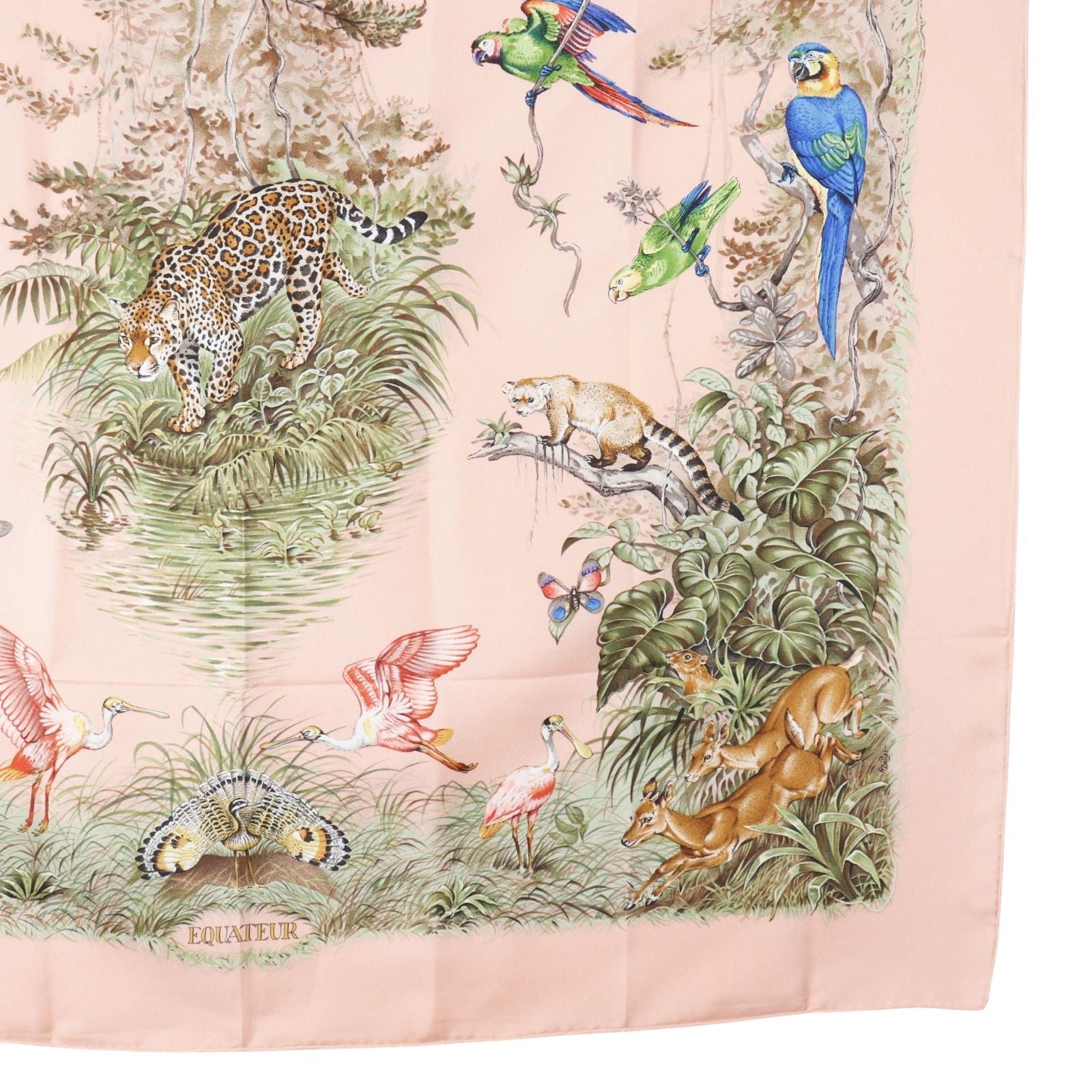Hermes Carre 90 Equateur Red Directly Below the Road Silk Pink Scarf — view 5