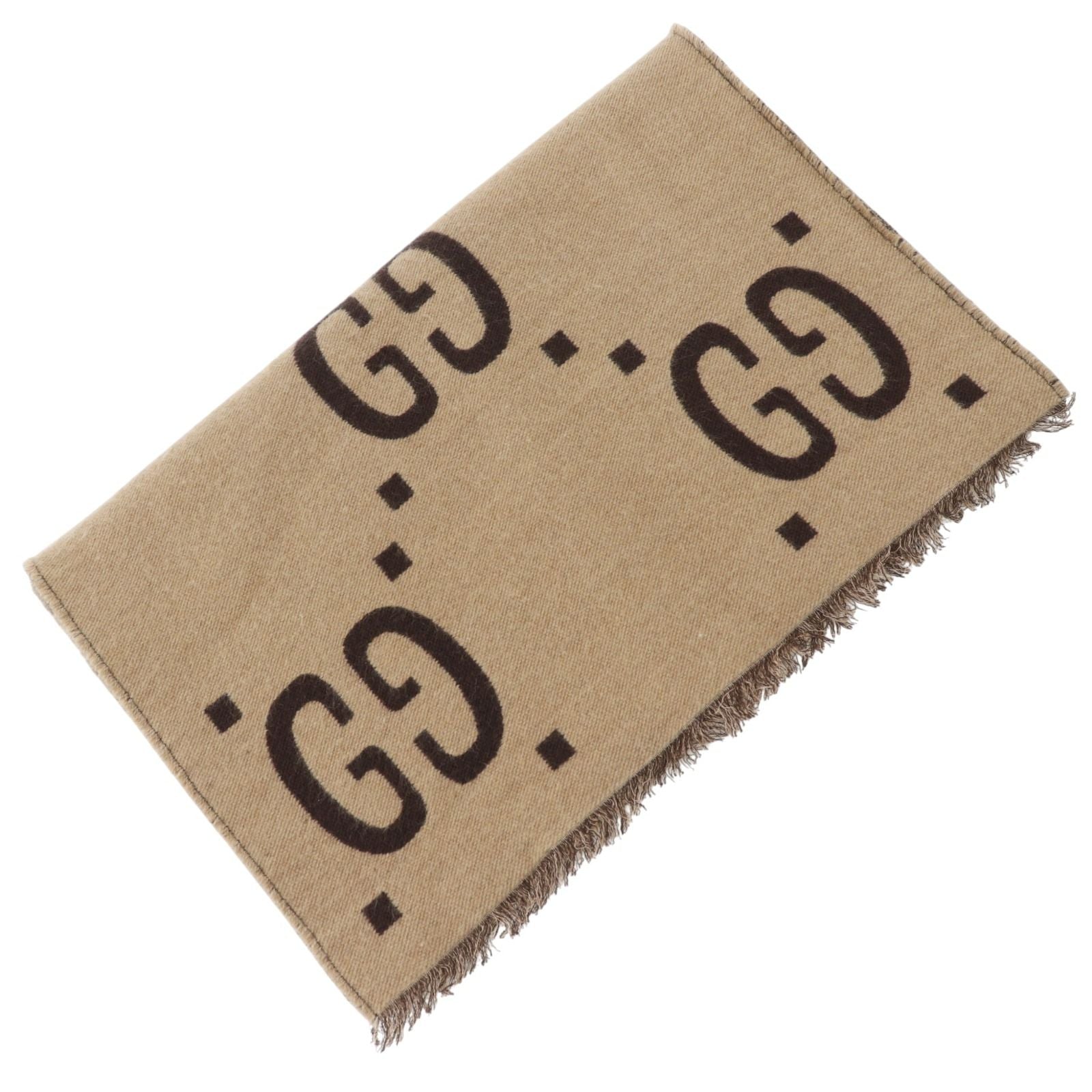 Gucci GG Jacquard Wool Silk Beige Scarf