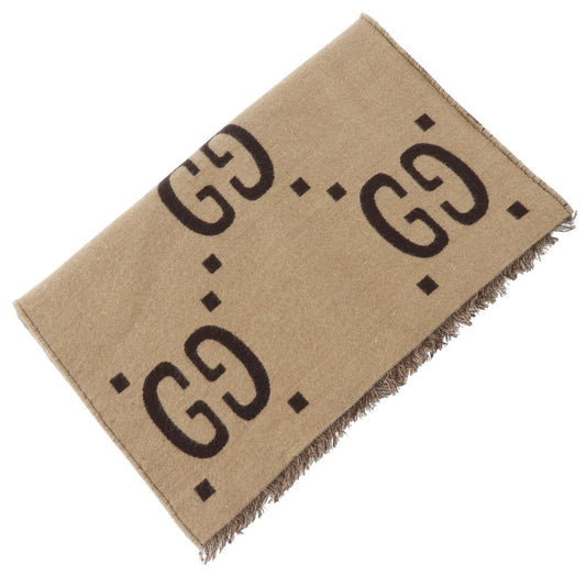 Gucci GG Jacquard Wool Silk Beige Scarf
