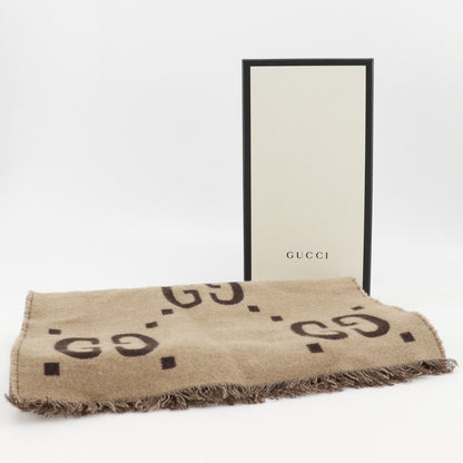Gucci GG Jacquard Wool Silk Beige Scarf — view 8