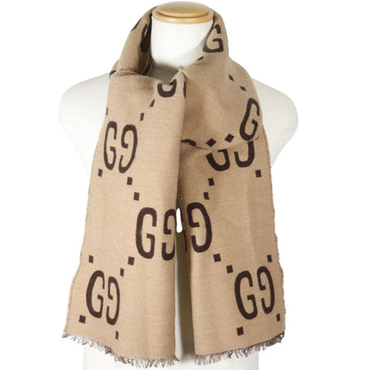 Gucci GG Jacquard Wool Silk Beige Scarf — view 2