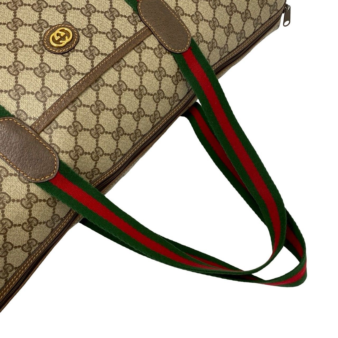 Gucci Vintage Sherry Line GG Logo Leather Tote Boston Bag Brown — view 4