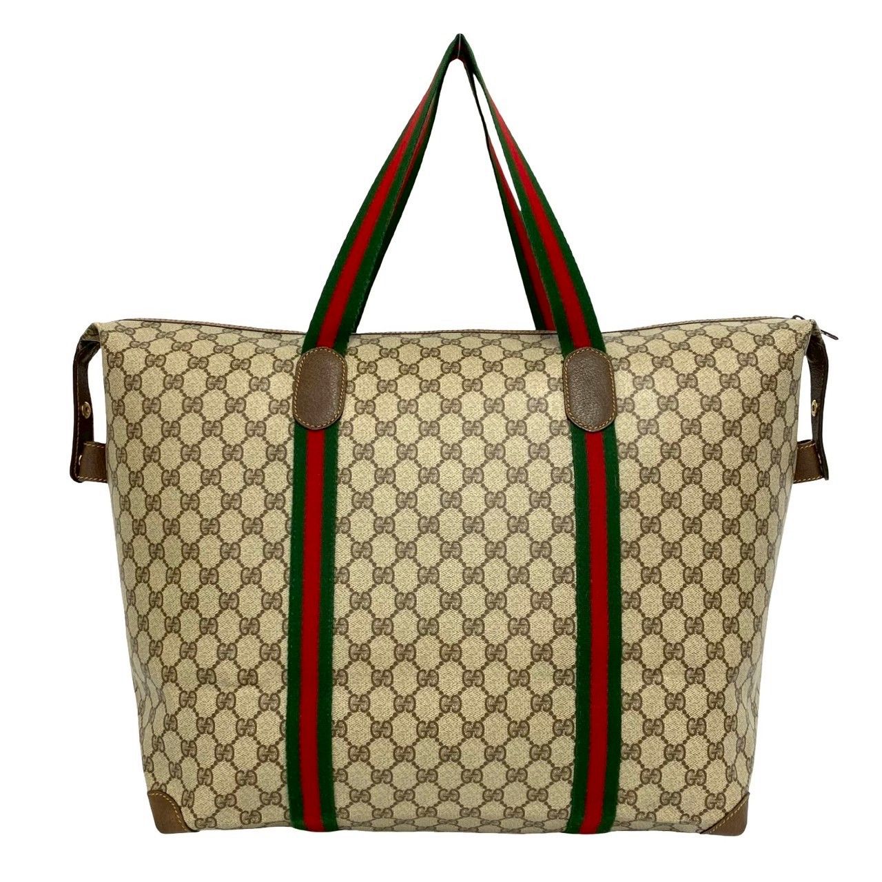 Gucci Vintage Sherry Line GG Logo Leather Tote Boston Bag Brown — view 3