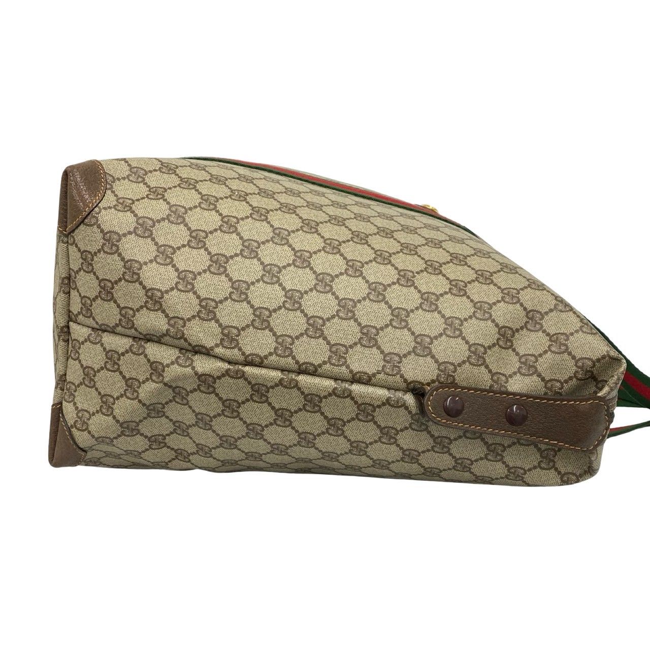 Gucci Vintage Sherry Line GG Logo Leather Tote Boston Bag Brown — view 6