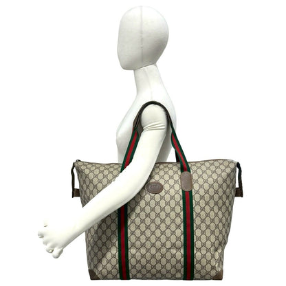 Gucci Vintage Sherry Line GG Logo Leather Tote Boston Bag Brown — view 2