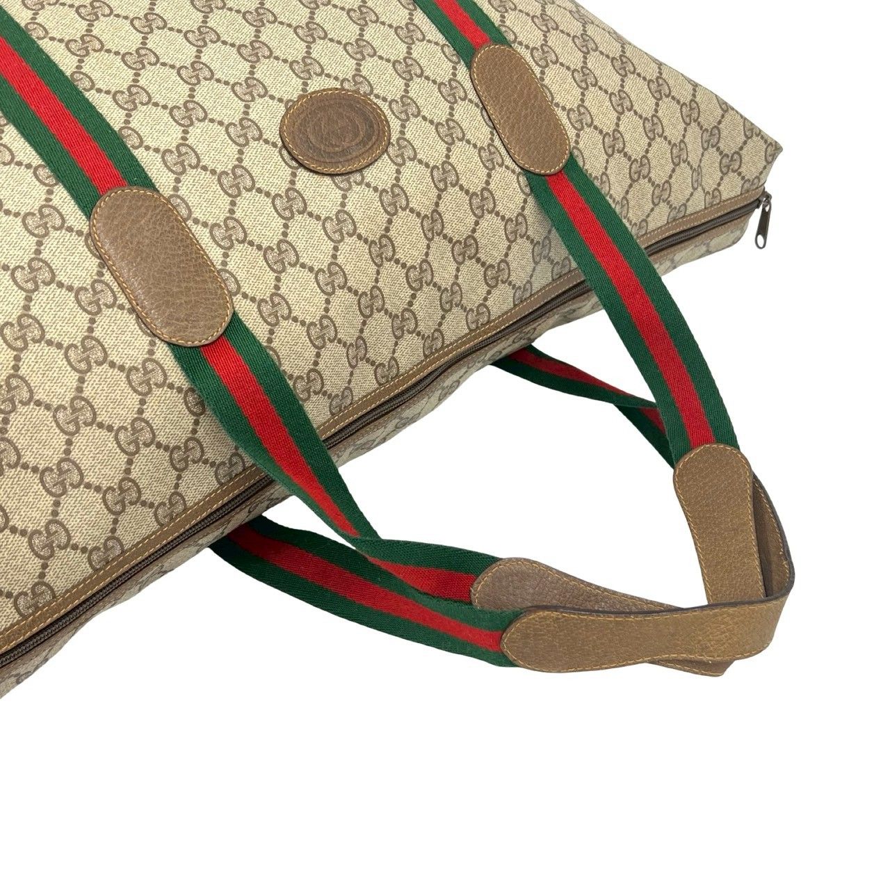 Gucci Vintage Sherry Line GG Logo Leather Tote Boston Bag Brown — view 4