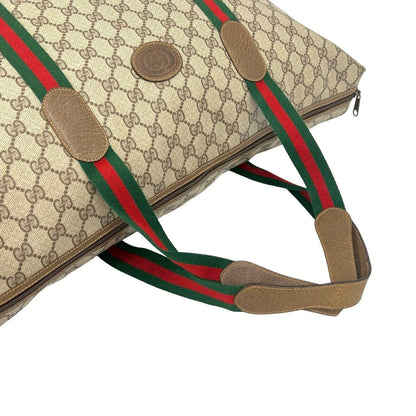 Gucci Vintage Sherry Line GG Logo Leather Tote Boston Bag Brown — view 4