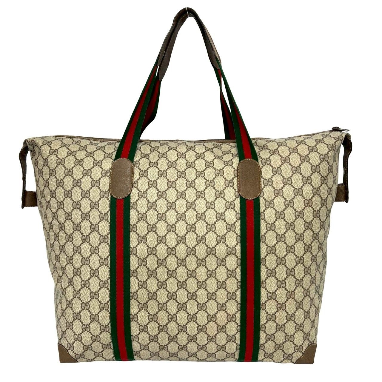 Gucci Vintage Sherry Line GG Logo Leather Tote Boston Bag Brown — view 3