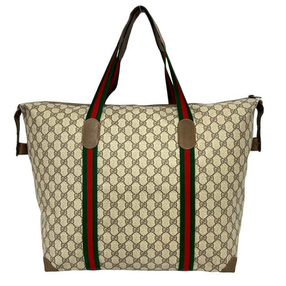 Gucci Vintage Sherry Line GG Logo Leather Tote Boston Bag Brown — view 3