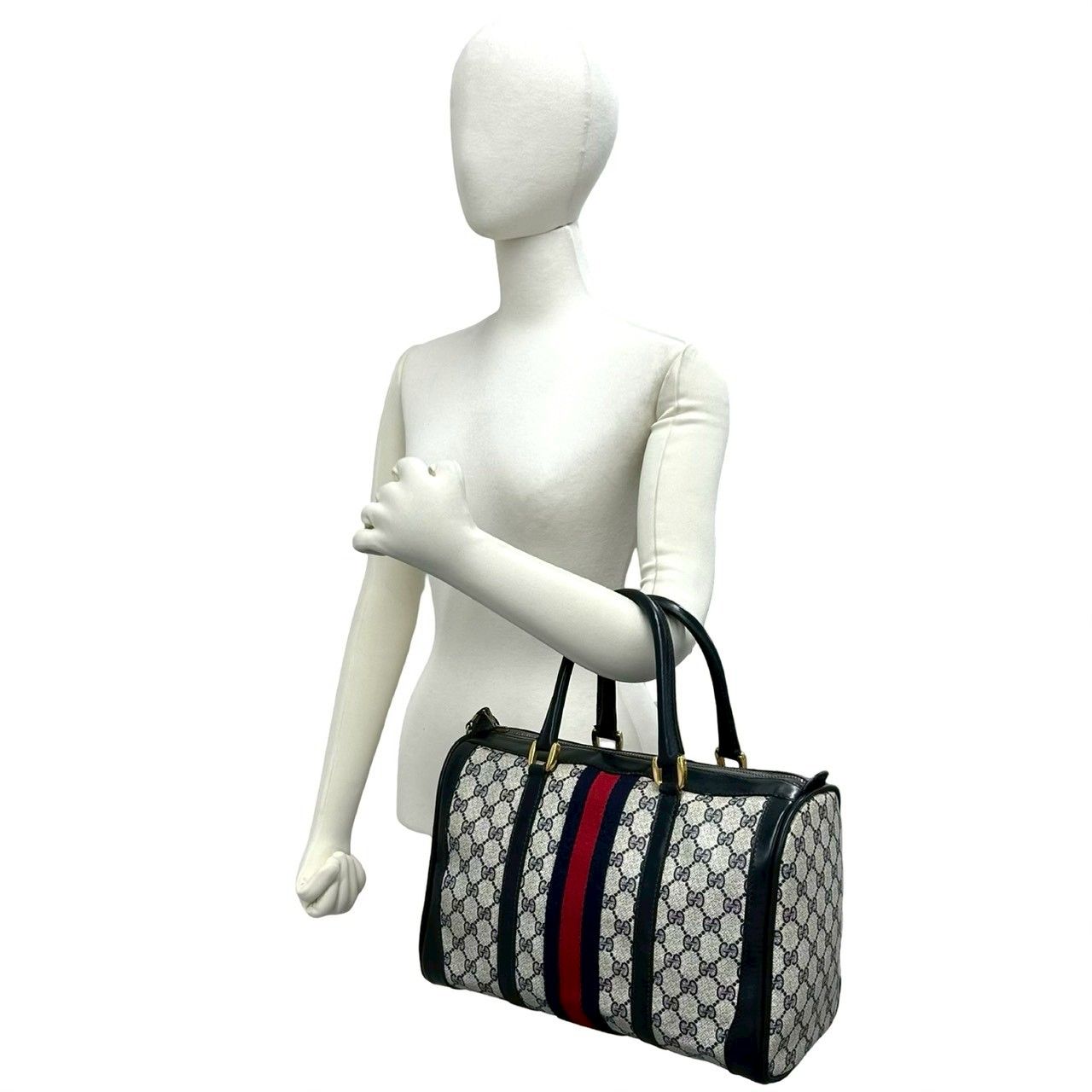 Gucci Vintage Sherry Line GG Logo Leather Mini Boston Bag Navy — view 2