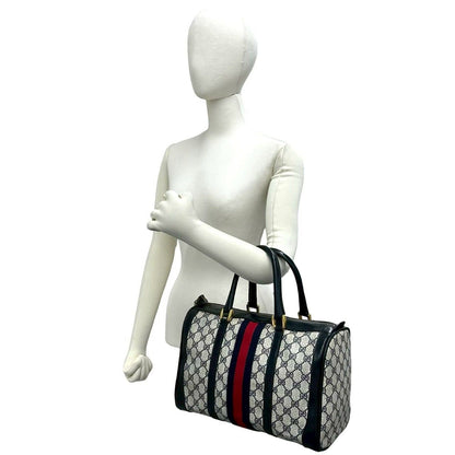 Gucci Vintage Sherry Line GG Logo Leather Mini Boston Bag Navy — view 2