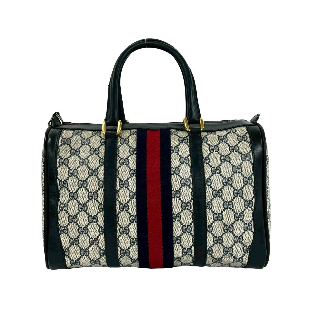 Gucci Vintage Sherry Line GG Logo Leather Mini Boston Bag Navy — view 3