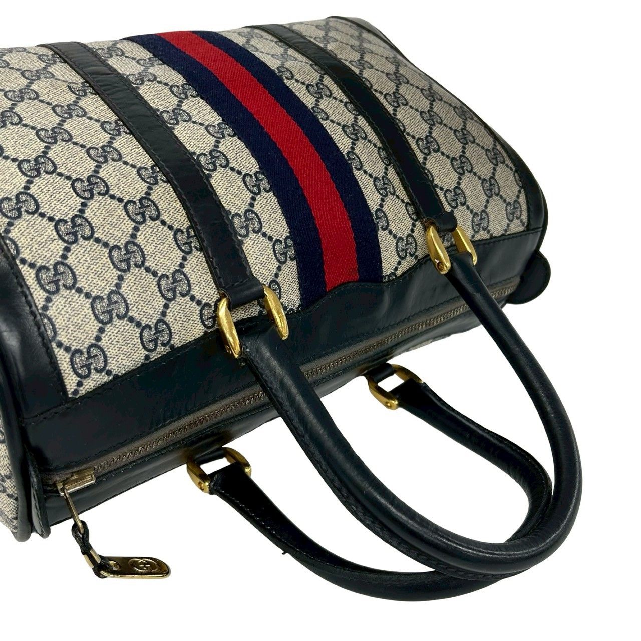 Gucci Vintage Sherry Line GG Logo Leather Mini Boston Bag Navy — view 4