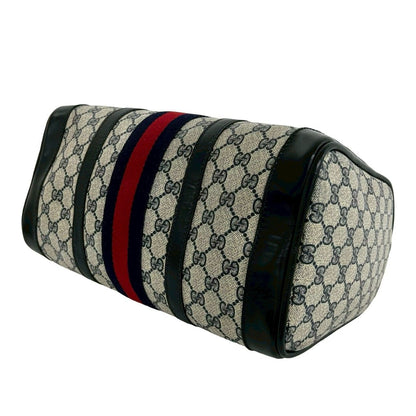 Gucci Vintage Sherry Line GG Logo Leather Mini Boston Bag Navy — view 8