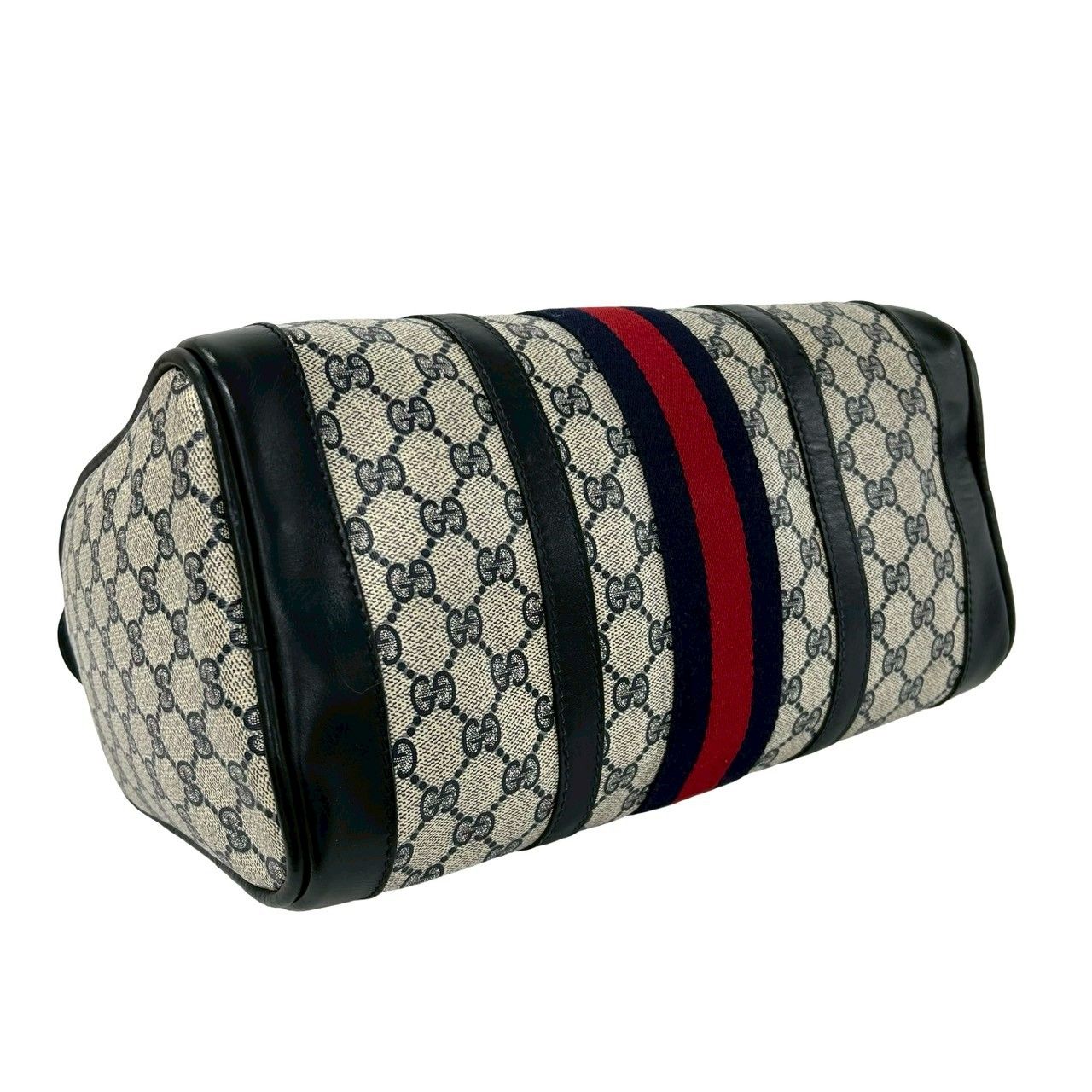 Gucci Vintage Sherry Line GG Logo Leather Mini Boston Bag Navy — view 7