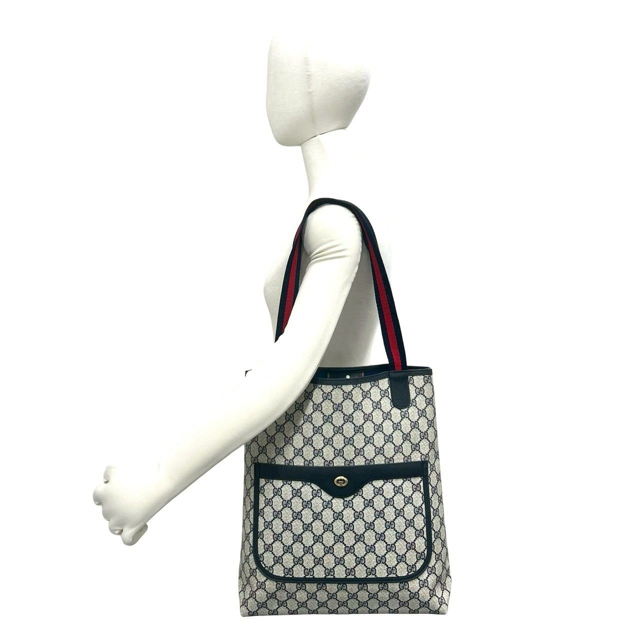 Gucci Vintage Sherry Line GG Logo Leather Tote Navy — view 2