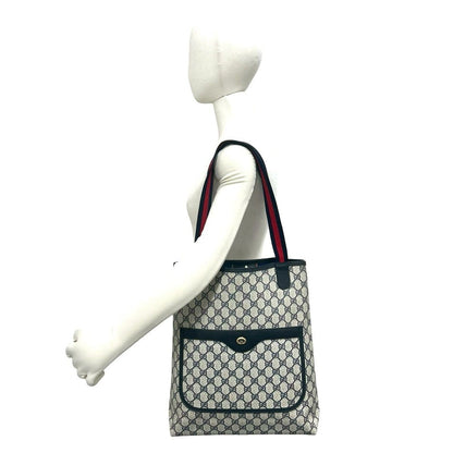 Gucci Vintage Sherry Line GG Logo Leather Tote Navy — view 2