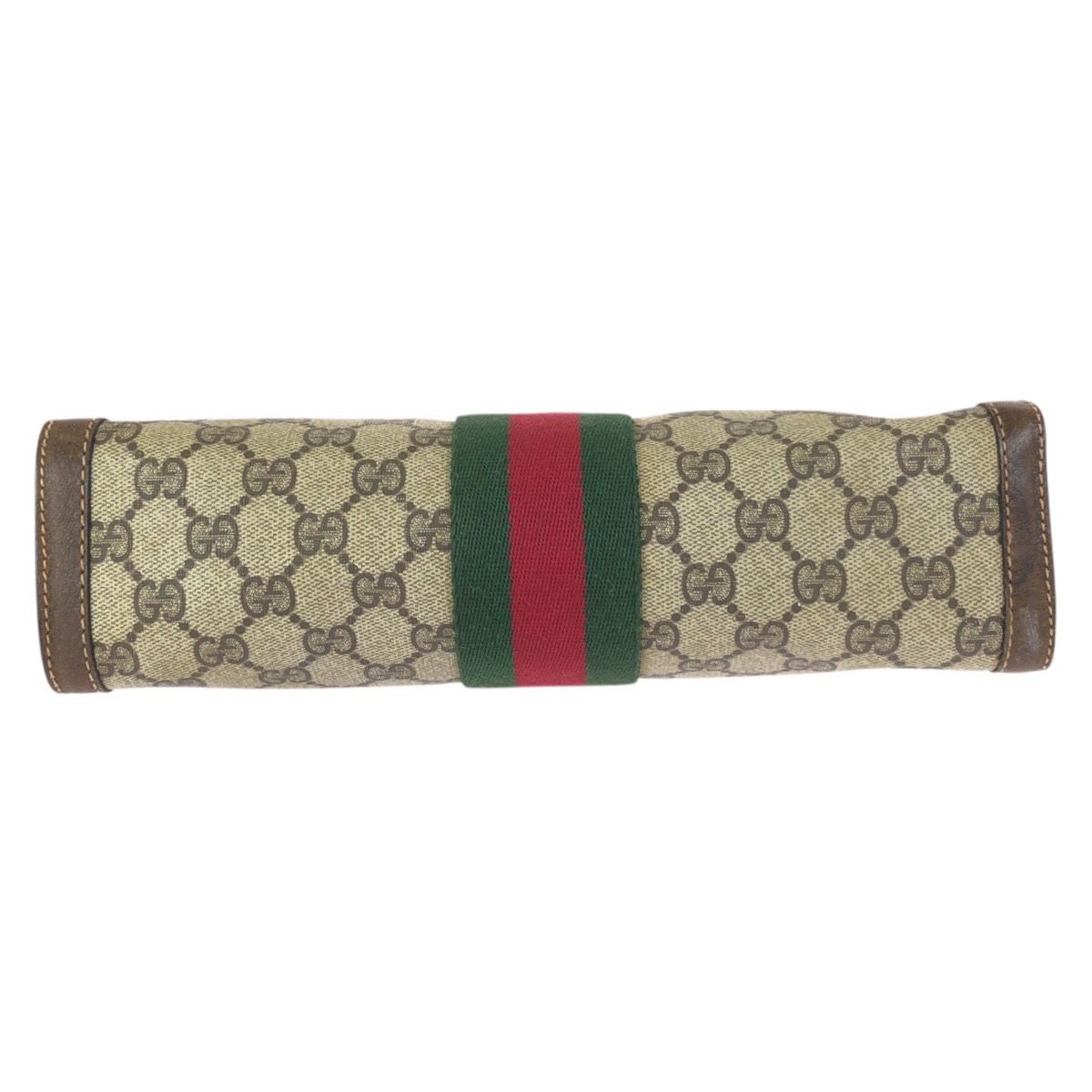 Gucci Vintage Sherry Line Beige Brown GG Supreme Canvas Clutch — view 9