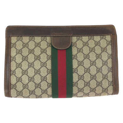 Gucci Vintage Sherry Line Beige Brown GG Supreme Canvas Clutch — view 2