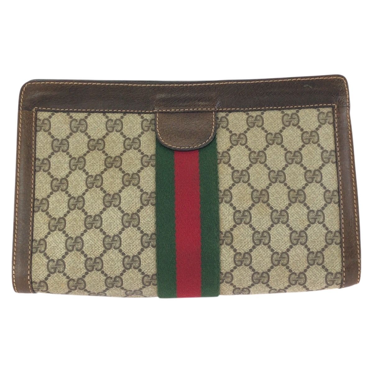 Gucci Vintage Sherry Line Beige Brown GG Supreme Canvas Clutch