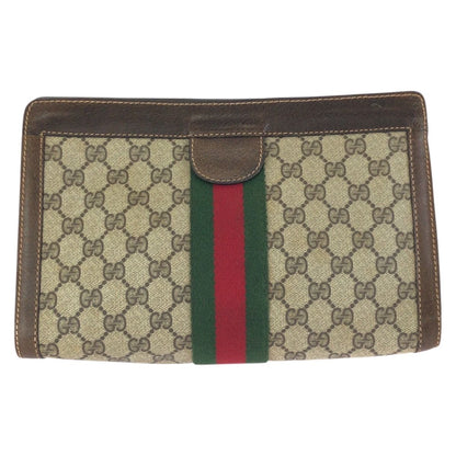 Gucci Vintage Sherry Line Beige Brown GG Supreme Canvas Clutch