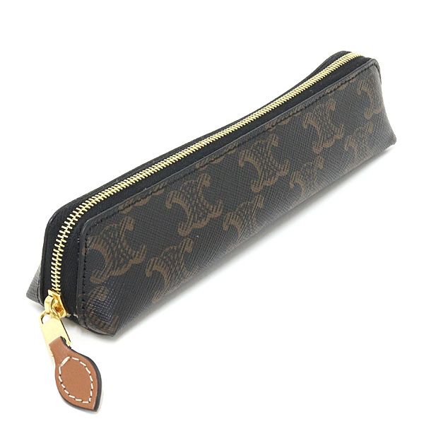 Celine Pencil Case Triomphe Canvas Black Tan Slim Stationary — view 3