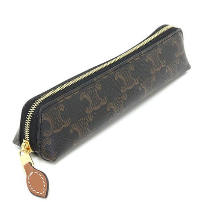 Celine Pencil Case Triomphe Canvas Black Tan Slim Stationary — view 3