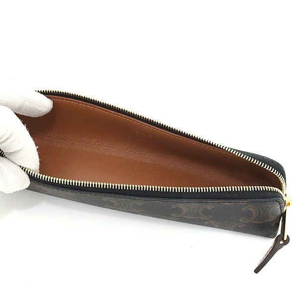 Celine Pencil Case Triomphe Canvas Black Tan Slim Stationary — view 2