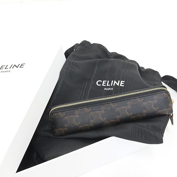 Celine Pencil Case Triomphe Canvas Black Tan Slim Stationary — view 6