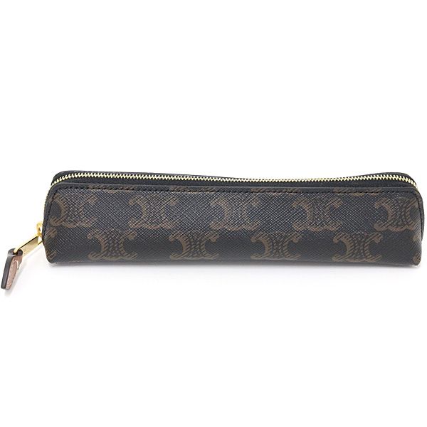 Celine Pencil Case Triomphe Canvas Black Tan Slim Stationary