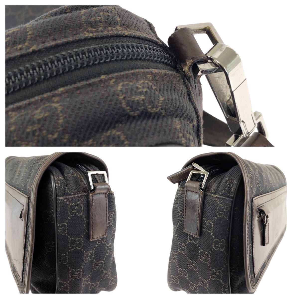 Gucci Dark Brown Silver GG Canvas Leather Shoulder — view 6
