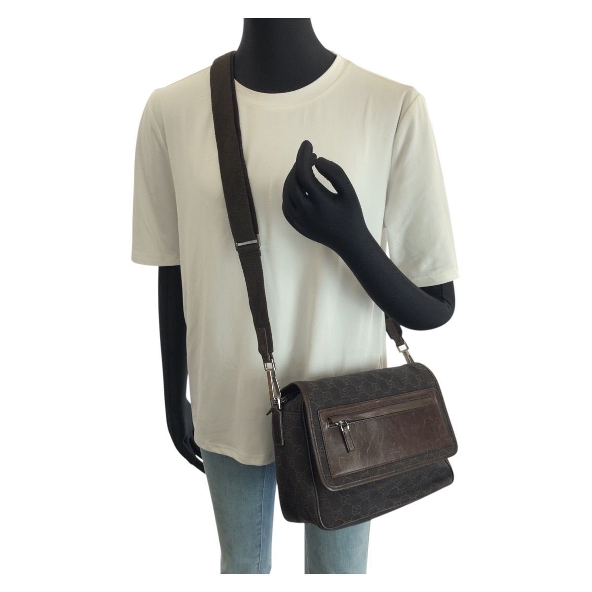 Gucci Dark Brown Silver GG Canvas Leather Shoulder — view 7
