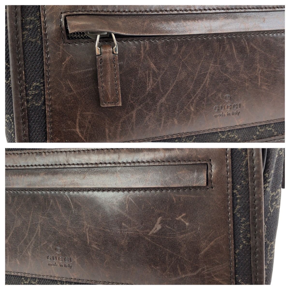 Gucci Dark Brown Silver GG Canvas Leather Shoulder — view 5