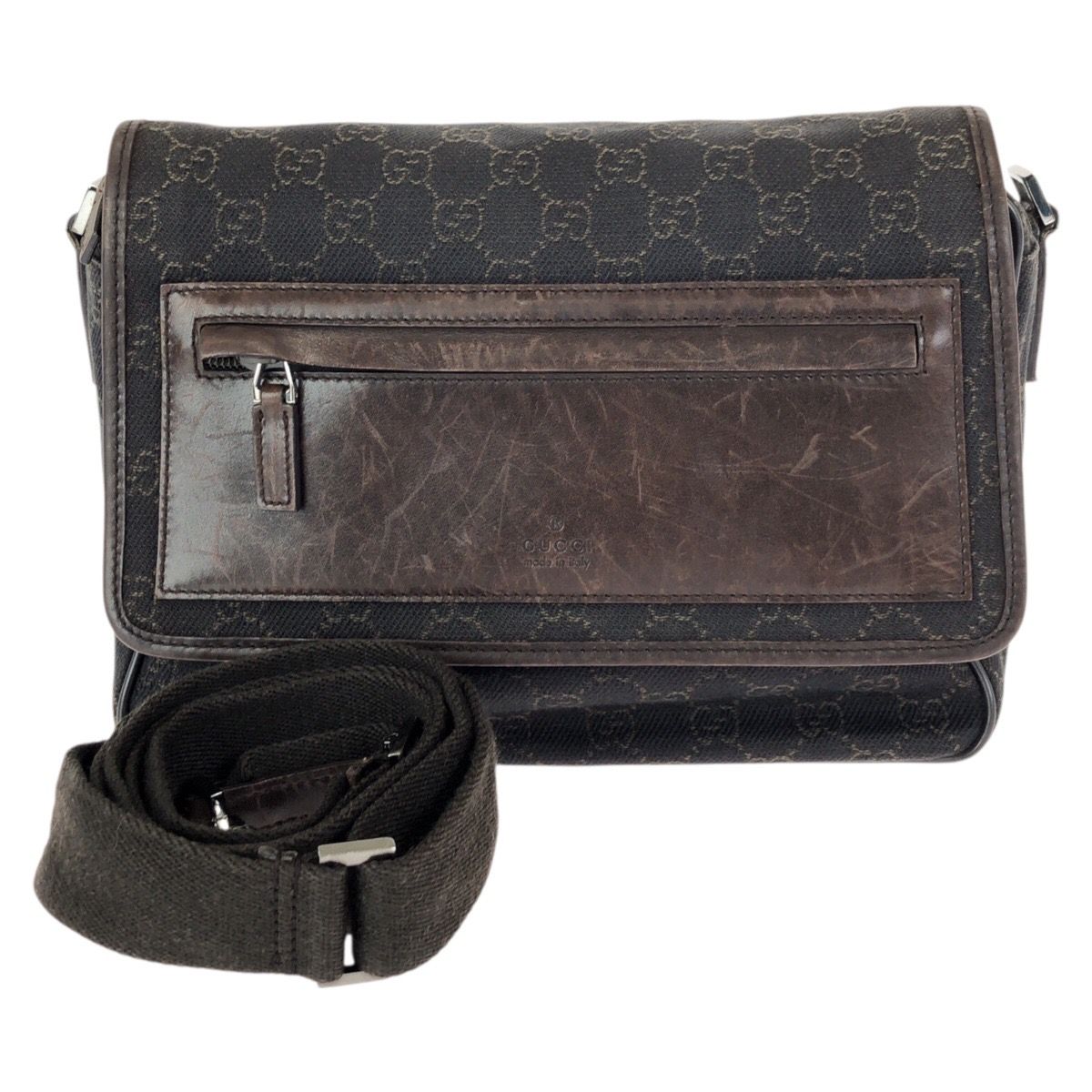 Gucci Dark Brown Silver GG Canvas Leather Shoulder