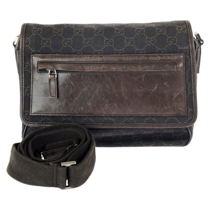 Gucci Dark Brown Silver GG Canvas Leather Shoulder