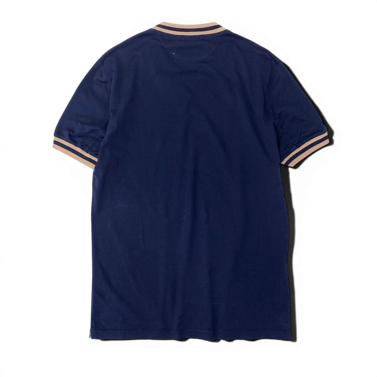 Brunello Cucinelli Slim Fit Rib Neck Short Sleeve T-Shirt XS Navy Beige Cotton — view 2