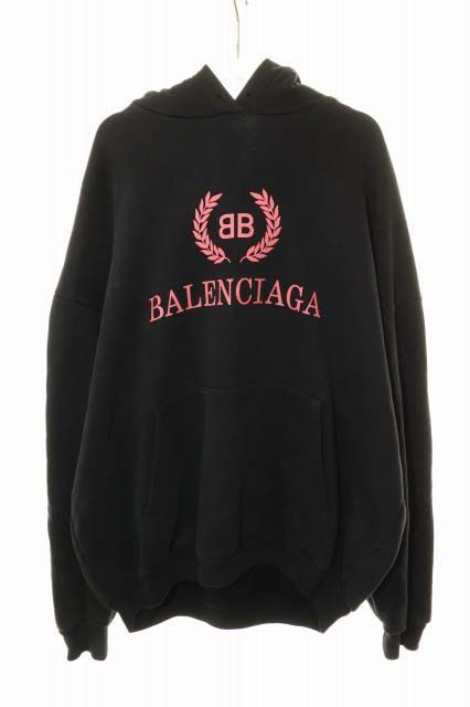 Balenciaga Black S BB Logo Print Pullover Hoodie