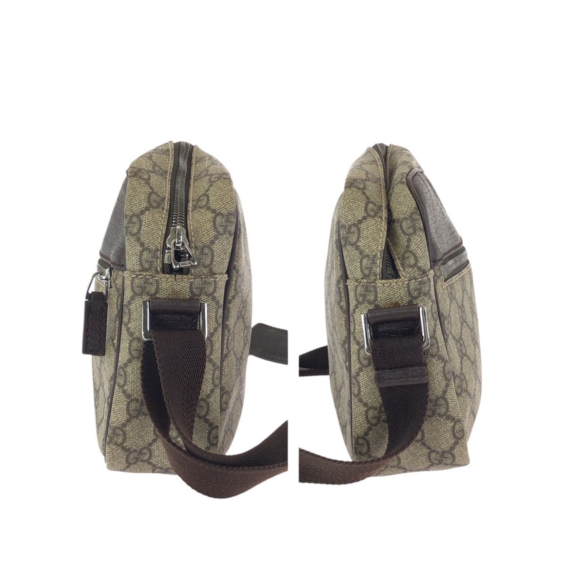 Gucci Beige Brown Silver GG Supreme Canvas Leather Shoulder — view 8