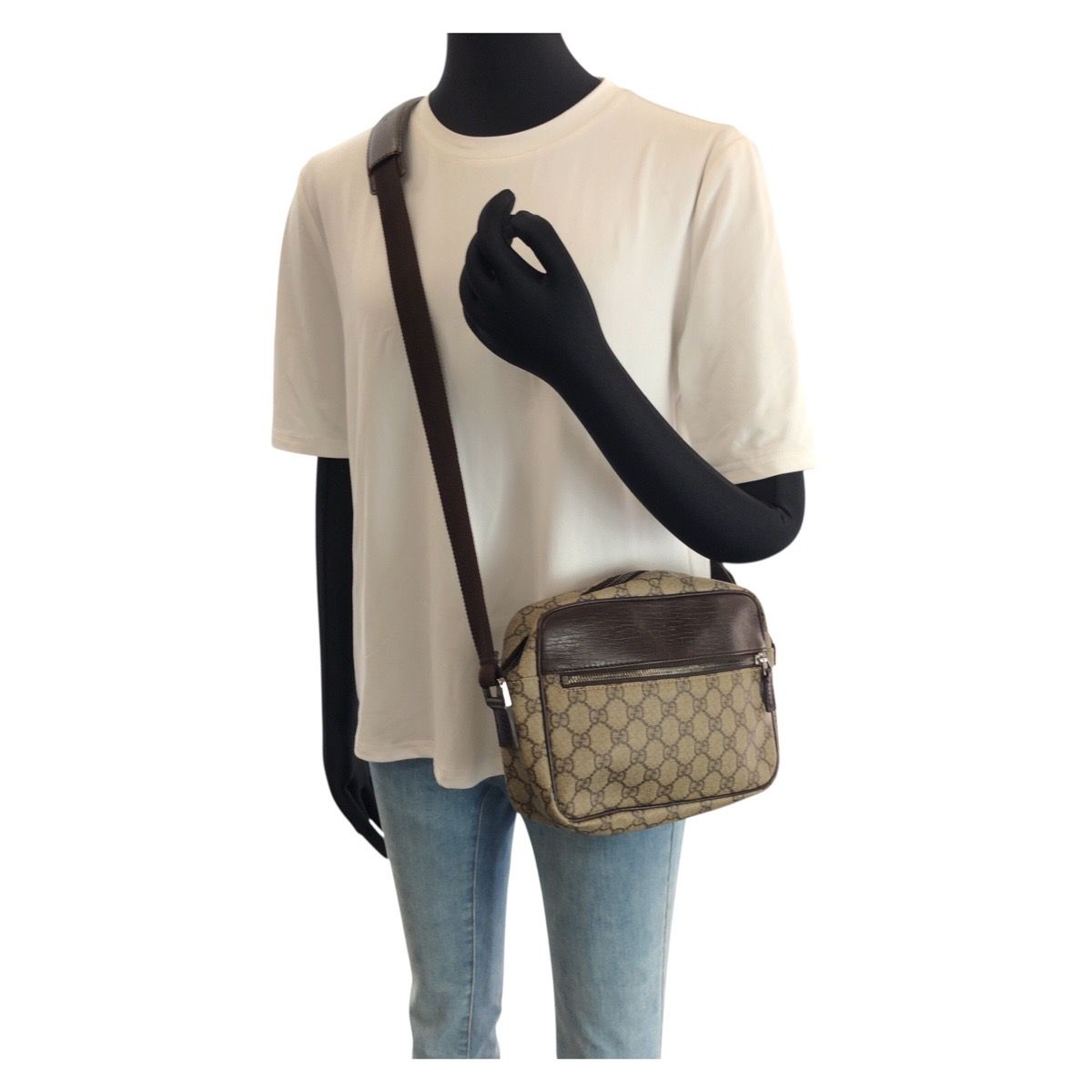 Gucci Beige Brown Silver GG Supreme Canvas Leather Shoulder — view 7